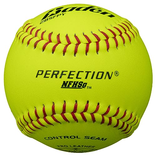 Baden Perfection Game Fastpitch Softballs | 12" Ball | Yellow Pro Leather Softballs for Fastpitch Play | One Dozen