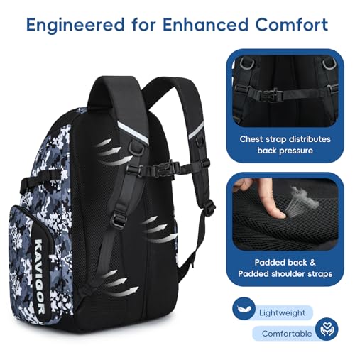 KAVIGOR Baseball Bag for Youth and Adult, Softball Bag 50L Large Capacity Holds 4 Bats, Equipment Backpack with Shoes Compartment