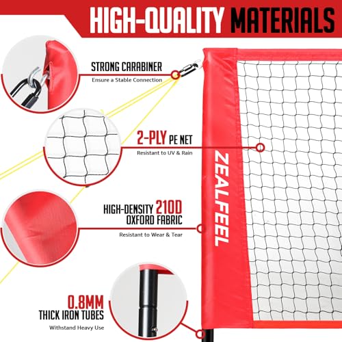 ZEALFEEL 4 Square Volleyball Game Set, 3 Heights Adjustable 4-Way Volleyball Net with Vollyball, Pump, Carry Bag, Hammer, 14 FT 4 Person Net for Backyard Beach Lawn, Great for Family Fun