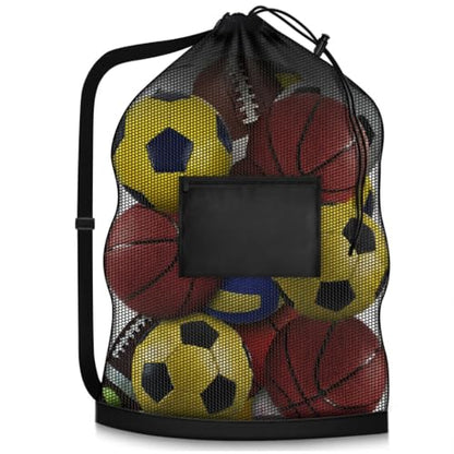Extra Large Soccer Ball Bag，40x30 Inch Extra Large Mesh Equipment Sack for Coaches, Storage Bag for Basketball, Volleyball, Gym Equipment, Swimming Gear - color: Black (With Pocket)