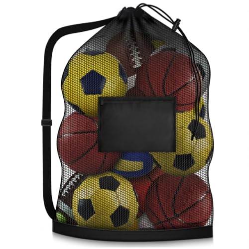 Extra Large Soccer Ball Bag，40x30 Inch Extra Large Mesh Equipment Sack for Coaches, Storage Bag for Basketball, Volleyball, Gym Equipment, Swimming Gear - color: Black (With Pocket)