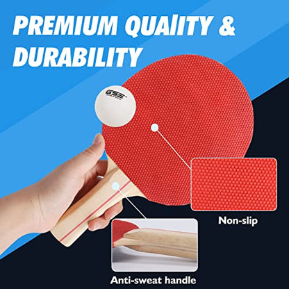 GSE Games & Sports Expert Adjustable Retractable Ping Pong Net Set & Post. Professional Table Tennis Rackets and Balls, Net with Posts and Storage Bag - Pingpong Paddle and Game Table Accessories. | Adjustable - color: Table Tennis Set-Blue