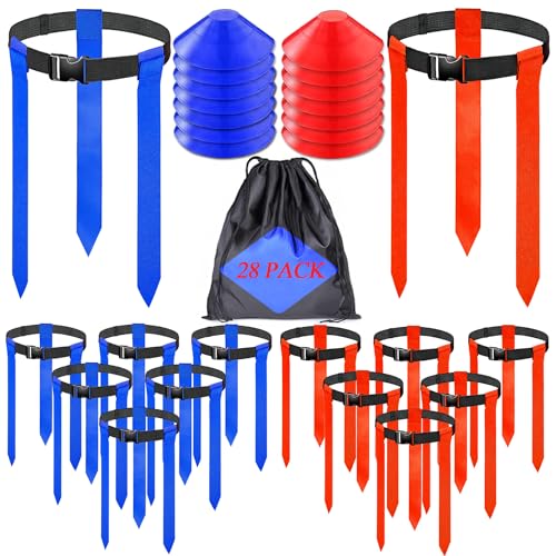 16 Sets Flag Football Belts, Adjustable Flag Football Set, Flag Football Flags Training Set Include Cones - color: 14sets Flag Football Belts With Cones