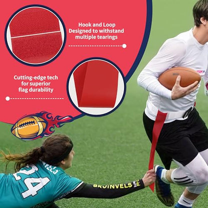 Flag Football Belts, Triple Set with Yellow, Blue, Red Flags, 28 Player Training Bundle