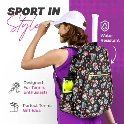 Womens Tennis Backpack - Taboo Fashions Ladies Tennis Bag Holds Two Racquets, Padded Straps and Side Carry Handle - color: Black, White, Gold, Pink, Various