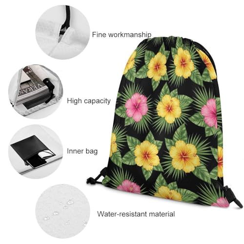 Gym Drawstring Bag Sports Sackpack Waterproof String Backpack with Shoe Compartment for Hiking Swimming Training, Hawaii Hawaiian Tropical Flowers And Jungle Palms Bags - color: Picture (508)