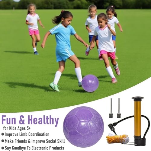 Glitter Soccer Ball Set,Operation Christmas Soccer Ball Bulk with Pump Needles,Size 3 4 5 Training Balls for Youth, Teens, and Adults,Christian Charity Donation Supplies - color: Glitter Purple, size: Size 3-1 pack