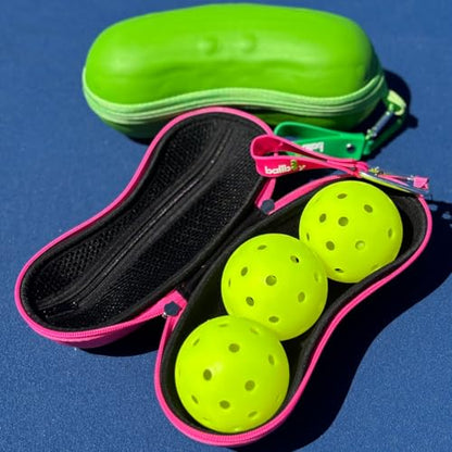 Pickleball Ball Holder – Clips to Fence or Bag, Holds 3 Balls, Zipper Pocket for Accessories, Lightweight Court Organizer