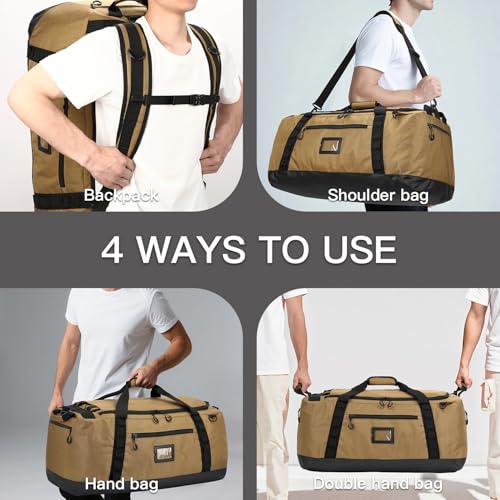 100L Extra Large Travel Duffle Bag Backpack for Men, 3 in 1 Sports Duffel Bags W/Adjustable Shoulder Strap & Dividers Gym Equipment/Gear Weekend Overnight Bag for Trip Camping Hiking, XL Brown - color: Brown