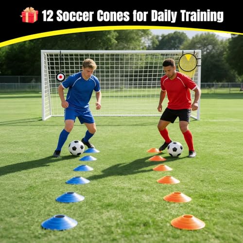 Soccer Goal for Backyard - 12×6/8×6/6×4 FT, Training and Tournament Size Metal Frame Soccer Net with Target Net, Shooting Target & 12 Training Cones for Kids Teens Adults Easy Assembly - size: 12x6 ft