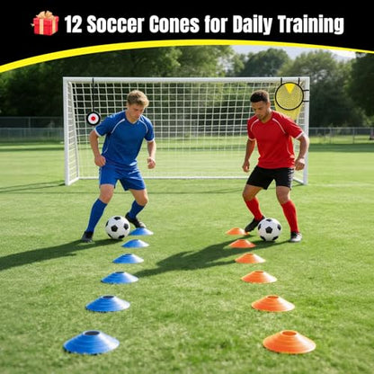 Soccer Goal for Backyard - 12×6/8×6/6×4 FT, Training and Tournament Size Metal Frame Soccer Net with Target Net, Shooting Target & 12 Training Cones for Kids Teens Adults Easy Assembly - size: 12x6 ft