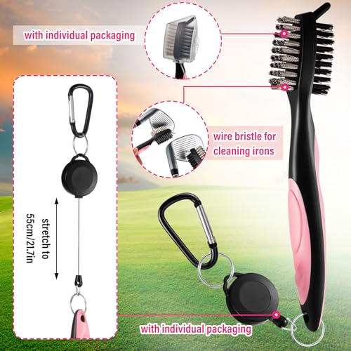 Liliful Woman Golf Accessories Kit Include 19.69 x 15.75 Inches Microfiber Waffle Golf Towel and Club Groove Cleaner Brush for Woman Gifts - color: Mainly Pink and Green
