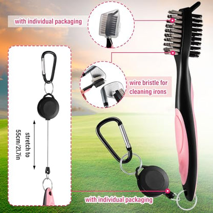 Liliful Woman Golf Accessories Kit Include 19.69 x 15.75 Inches Microfiber Waffle Golf Towel and Club Groove Cleaner Brush for Woman Gifts - color: Mainly Pink and Green