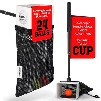 Golf Putting Trainer and Ball Retriever with Target Cup, Telescopic Handle, Ball Collection Bag, Practice Putting and Chipping Aid for Home and Green