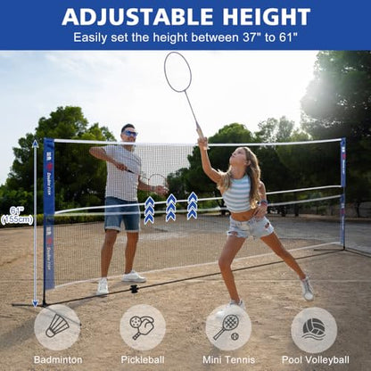 Adjustable Height Portable Badminton Net, Outdoor Net for Playing Pickleball, Kids Volleyball, Soccer Tennis, Lawn Tennis, Foldable Design, Durable Nylon Mesh, Easy Setup, Sports Equipment