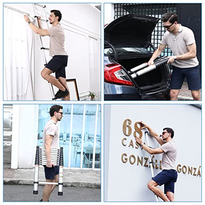 RIKADE Telescopic Ladder, 10.5 ft Aluminum Telescoping Ladder with Non-Slip Feet, Portable Extension Ladder for Household and Outdoor Working, 330 lb Capacity