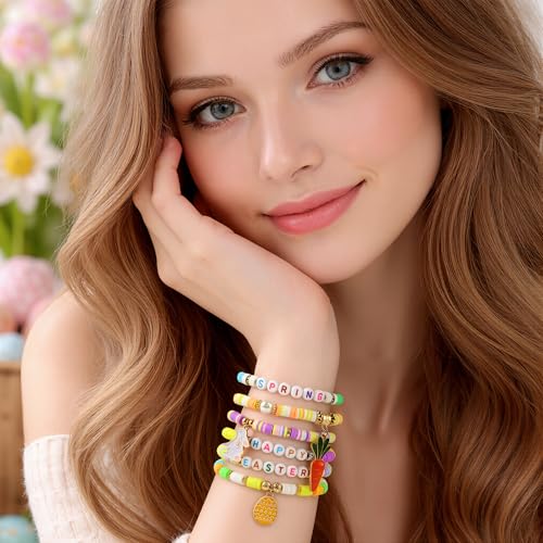 OHOME Easter Basket Stuffers for Teens - 6 Pack Bracelets for Women -Bunny Egg Gifts for Adults Kids Girls - Easter Dresses Outfit Shirts | Bunny Egg Fillers Decorations Decor Party Supplies - style: Easter