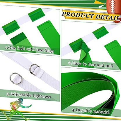 Sintege 14/28 Player Flag Football Belt Set, Adjustable Football Flag and Belts Gifts for Youth Adults Sports Training Event - color: Green