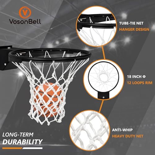 Basketball Rim Replacement, Single-Spring Breakaway Basketball Rim Outdoor Indoor, Universal 18 Inch Heavy Duty Basketball Hoop Rim and Net - color: BLACK, style: TUBE TIE Basketball Rim