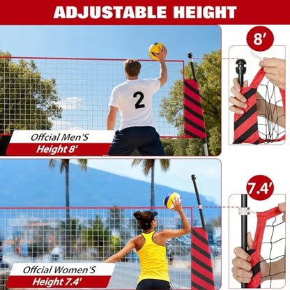 Portable 12FT Volleyball Net, Height Adjustable Training System for Backyard, Beach, Indoors, Upgraded Durable Net, Poles, Easy Setup, Ideal for Practice, Fun Games