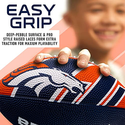 Franklin Sports NFL Team Footballs - Rubber Youth Mini Balls for All Teams - Kids 8.5" Football + Air Pump Sets - Official NFL Licensed - style: Denver Broncos