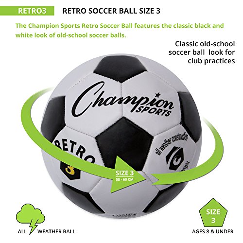 Champion Sports Retro Soccer Ball – Sizes 3, 4, 5, Soft Touch, All Weather, Official Size & Weight Ball for Training, Games, Outdoor & Indoor Play - size: Size 3