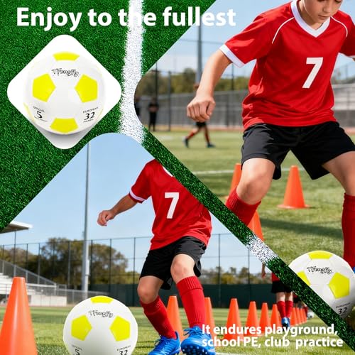 Soccer Ball Size 3 with Pump Needle, Size 3 Trainning Classic White Black Thicker PU Tight Weaved Suitable for Youth Boy League Game Trainning - color: White+Yellow