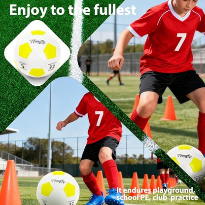 Soccer Ball Size 3 with Pump Needle, Size 3 Trainning Classic White Black Thicker PU Tight Weaved Suitable for Youth Boy League Game Trainning - color: White+Yellow