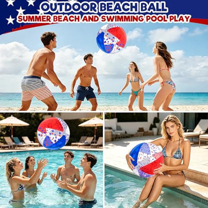 12 Pack 16" Inflatable Patriotic Beach Balls,4th of July Red White and Blue Stars Glitters Beach Ball Bulk,250th Anniversary Pool Toys for Kids & Adults Summer Swimming Pool Beach Party Game Water Toy - color: Patriotic White Red and Blue