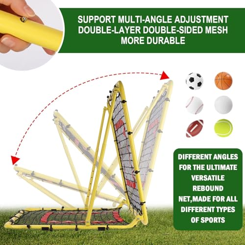 BaseGoal Baseball and Softball Rebounder Net,Baseball Rebounder,Volleyball Rebounder,Pitch Back Net,Multi-Sport Training Rebound Screen,with Pitching Target,Easy Adjustable Angles - size: 33.5x33.5 IN, style: Yellow