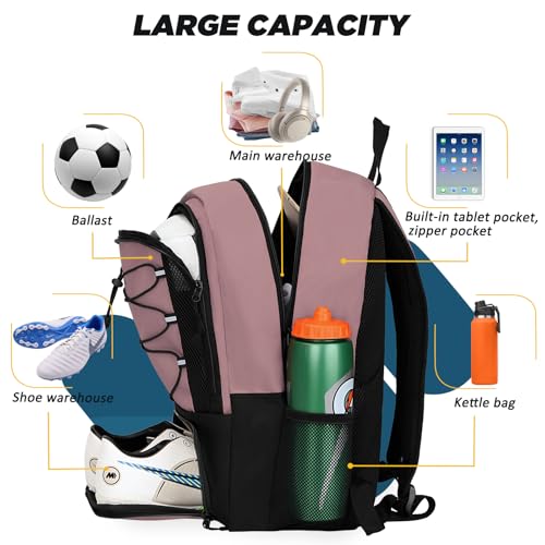 Goloni Soccer Bag, Basketball Bag with Ball Compartment & Shoe Compartment,Large Soccer Backpack for Basketball,Gym，Football - color: Brown