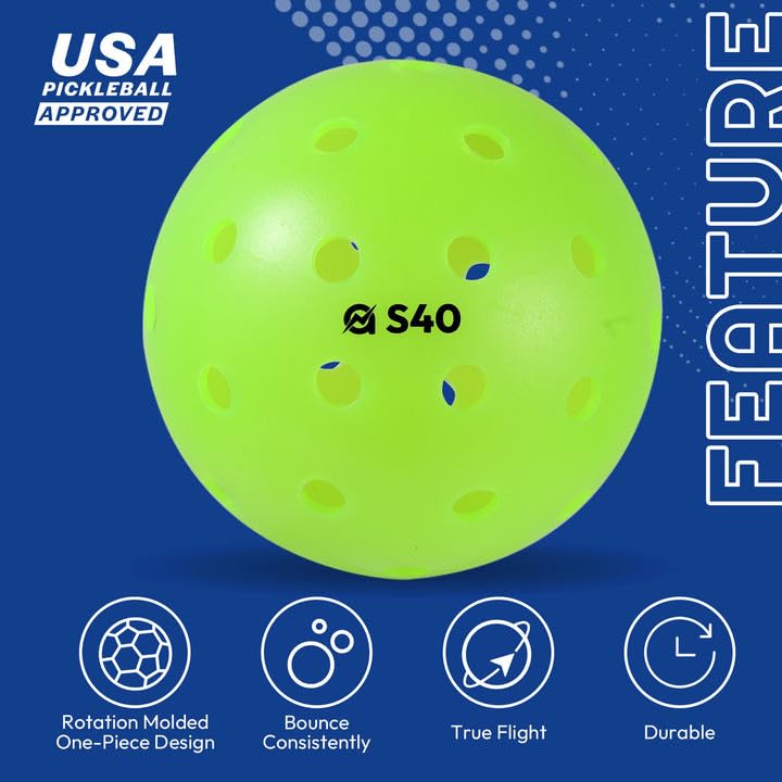 A11N S40 Outdoor Pickleball Balls- USA Pickleball Approved for Tournament Play, 3/6/12/50-Pack, Neon Green/Fuchsia/Tangerine - color: Neon Green, style: 12 Packs