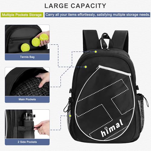 uniHimal Tennis Bag Tennis Backpack for Men Women, Large Capacity Holds 2 Rackets with Ventilated Shoe Compartment and Insulated Pocket - color: Bright Black