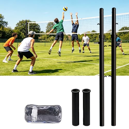Volleyball Net System，Volleyball Net Poles with Adjustable Height, Outdoor Volleyball Nets and Poles, Professional Volleyball Poles for Gym, School,Indoor, Outdoor - color: Black