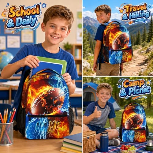 Backpack for Kids Boy Custom Football Bookbag for School Elementary Middle Primary, Personalized Student School Supplies - color: Brown