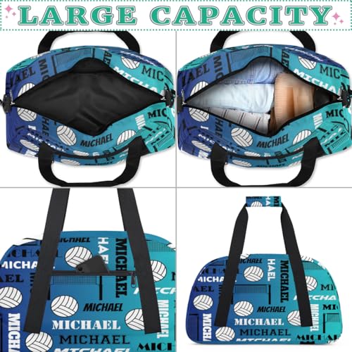 Custom Volleyball Gym Bag Duffel Bag for Women Men, Personalized Name Sport Bag Overnight Bags Customized Travel Weekender Bag, Blue - color: Blue