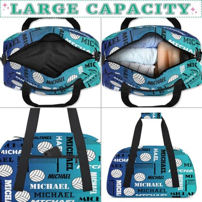 Custom Volleyball Gym Bag Duffel Bag for Women Men, Personalized Name Sport Bag Overnight Bags Customized Travel Weekender Bag, Blue - color: Blue