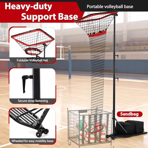 AugFir Volleyball Setter & Spike Trainer, Adjustable Height 93"-126" Volleyball Trainer with 88LBS Sandbag Base & Transport Wheels, Solo Practice Tool for Indoor & Outdoor Use Spiking & Drills