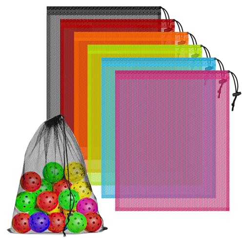 6PCS Multicolor Mesh Bag Drawstring, 14 x 17 Inch Net Bag with Lock, Multipurpose Storage Bags for Gym, Laundry, Balls, Beach and Toys