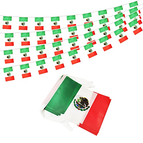 50 Feet Mexico Banner Flag String, Mexican Mini Flag Small Banner for Party, Shops and Bars Decorations, Outdoor Decorations, 38 Flags - color: Mexico