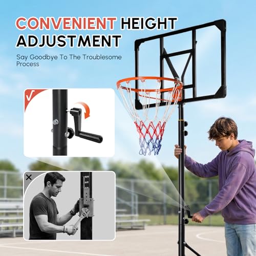 PEXMOR 5.05-8.53FT Portable Basketball Hoop, Adjustable to Any Height Easily, 33" Backboard for Kids & Youth, with Fillable Base & Wheels, Basketball Goal for Outdoor, Indoor, Backyard, Driveway