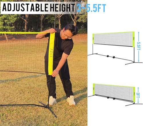 FDLS 10FT Portable Badminton Pickleball Net with Carry Bag for Indoor Outdoorl Height Adjustable| Easy Set up - style: Yellow&Green