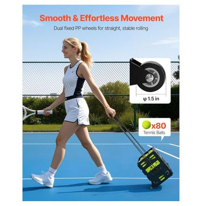 Tennis Ball Hopper, Holds 80 Tennis Balls, Pickleball Basket Cart with Wheels for Easy Pick Up, Portable Pickleball Collection Caddy with Heavy-Duty Construction, for Training Carrying Storage
