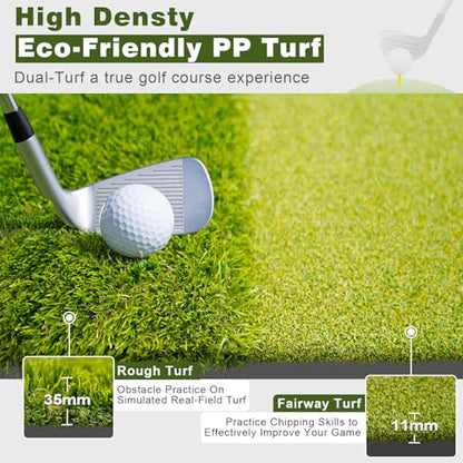Heavy-Duty Golf Hitting Mat – Dual Turf Design Simulates Fairway & Rough for Real Course Feel, Indoor/Outdoor Practice Mat for Full Swing & Chipping Training, Easy Carry Strap - size: 5'×4'FT