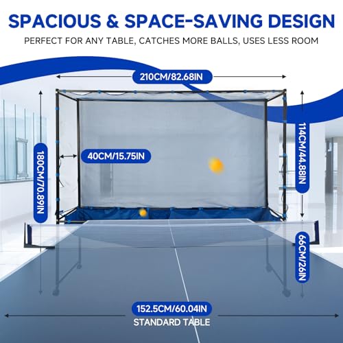 Standing Table Tennis Ball Catch Net, 82.68"x15.75" Extra-Wide Ping-Pong Ball Recycling Net, Durable Ball Collector for Training Practice, Portable with Wheels, Easy Assembly