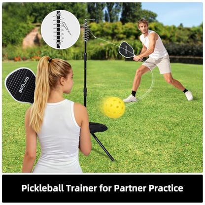 Pickleball Trainer, Pickleballs Training Aid for Solo & Partner Practice, Enhance Reaction Time & Hand-Eye Coordination, Great Gift for Beginners, Families & Pickleball Fans, Easy Installation