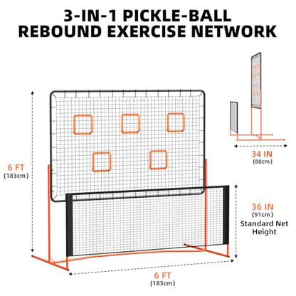 FAHKNS Pickleball Rebounder Training Equipment, Pickleball Rebound Net, for Single Player Practice Hitting, Doubles, Suitable for Garage, Backyard, Park, Indoor and Outdoor (Orange, 6 x 6 FT)