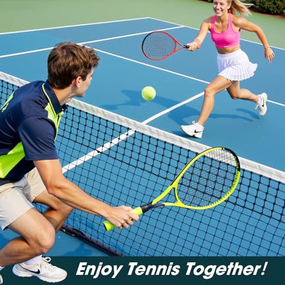 AboveGenius Neon Tennis Rackets 2 Pack for Adults- 27" Lightweight Aluminum Tennis Racquet Set with 3 Balls & Bag- Vibrant High-Visibility Matte Finish for Men Women Beginners - color: Yellow/Orange