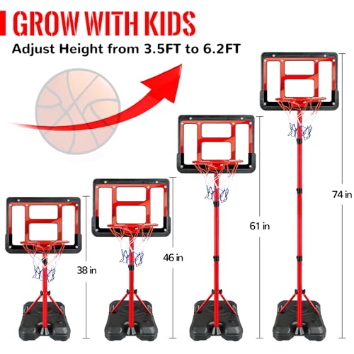 Kids Basketball Hoop with Stand, Adjustable Basketball Set, Toddler Basketball Toys for Boys Age 3 4 5 6 7 8, Indoor Outdoor Backyard Sport Game Gifts - style: Red Basketball Hoop