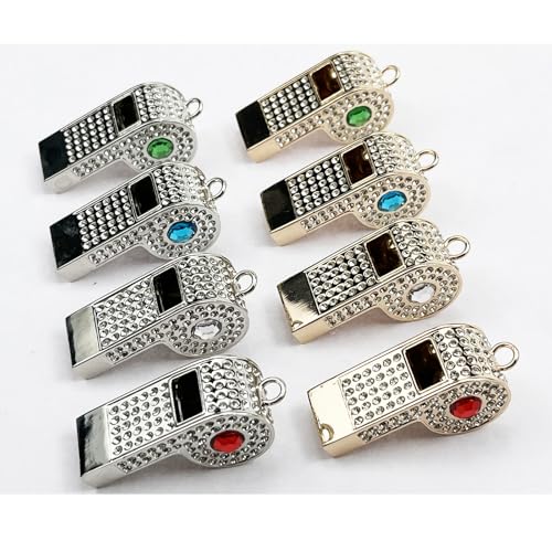 Whistle,Rhinestone Sports Whistle with Keychain for Coach/Referee/Training/Lifeguard/Teachers(Gold) - color: White